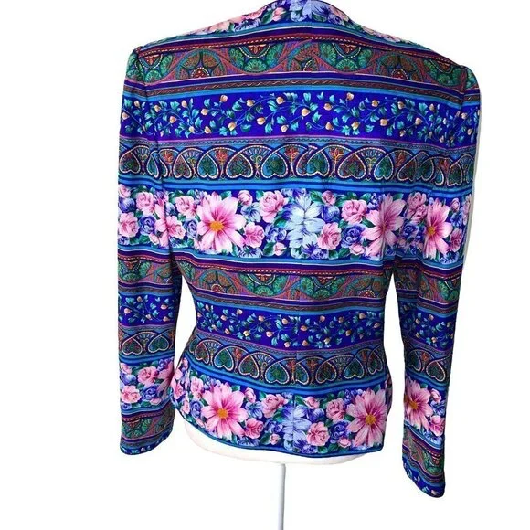 Adrianna Papell Silk Jacket Womens Size 10 Vintage Lined Shoulder Pads Purple - Picture 2 of 10